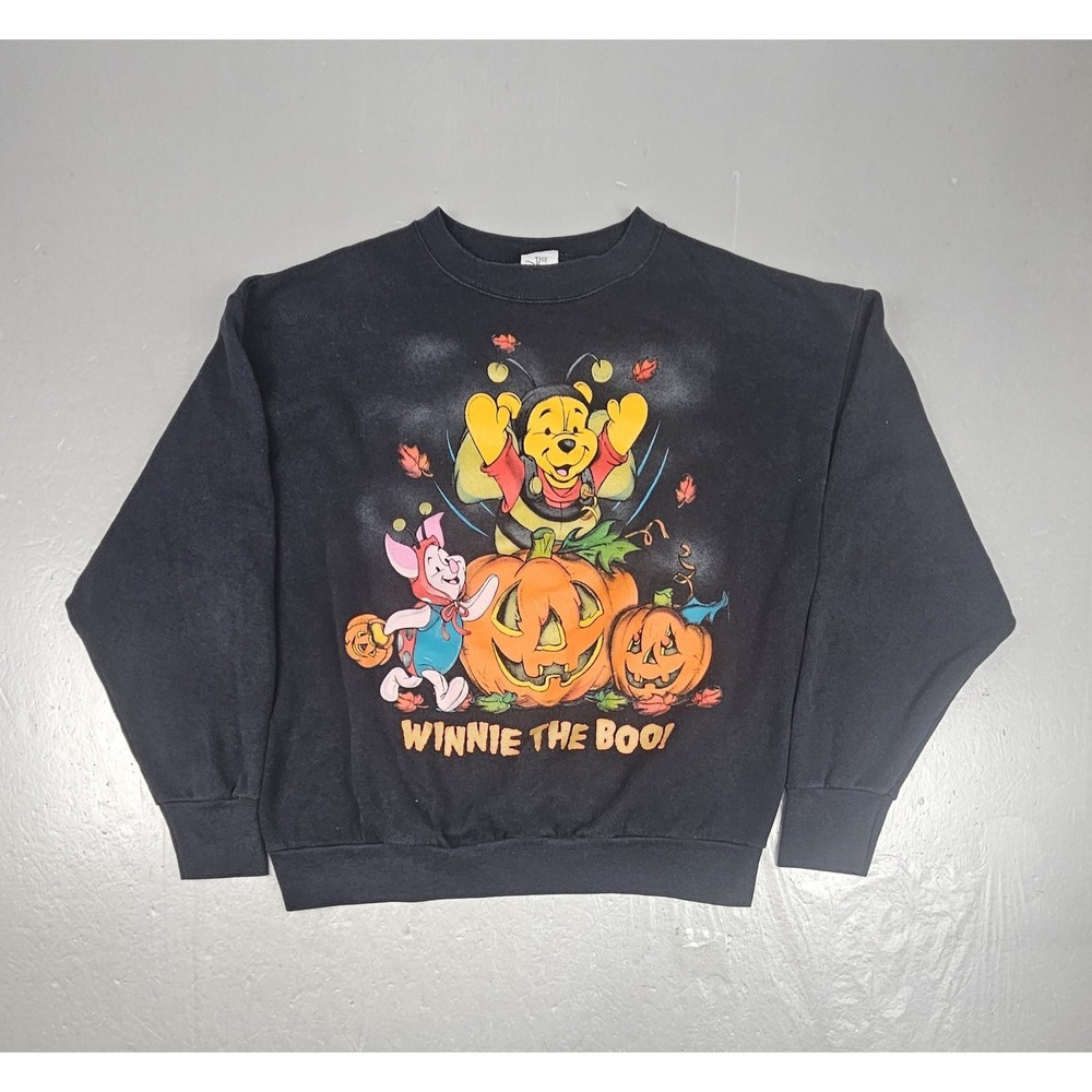 Vtg 90s Disney Catalog Pooh Halloween Sweatshirt Size L/XL Black Crewneck USA